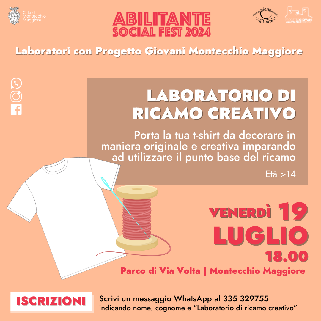 LABORATORIO DI RICAMO CREATIVO ALL'ABILITANTE SOCIAL FEST Progetto Giovani Montecchio Maggiore