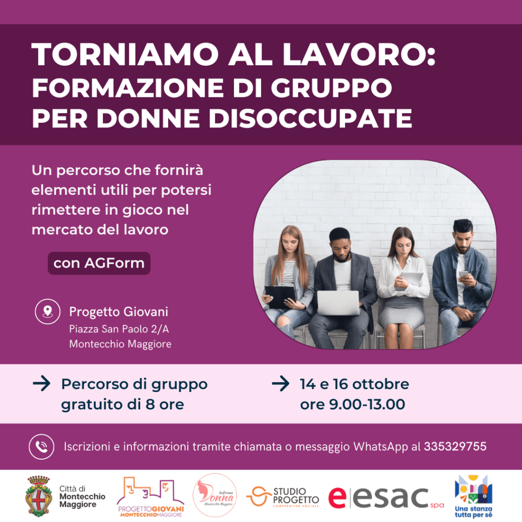 TORNIAMO AL LAVORO: FORMAZIONE DI GRUPPO PER DONNE DISOCCUPATE